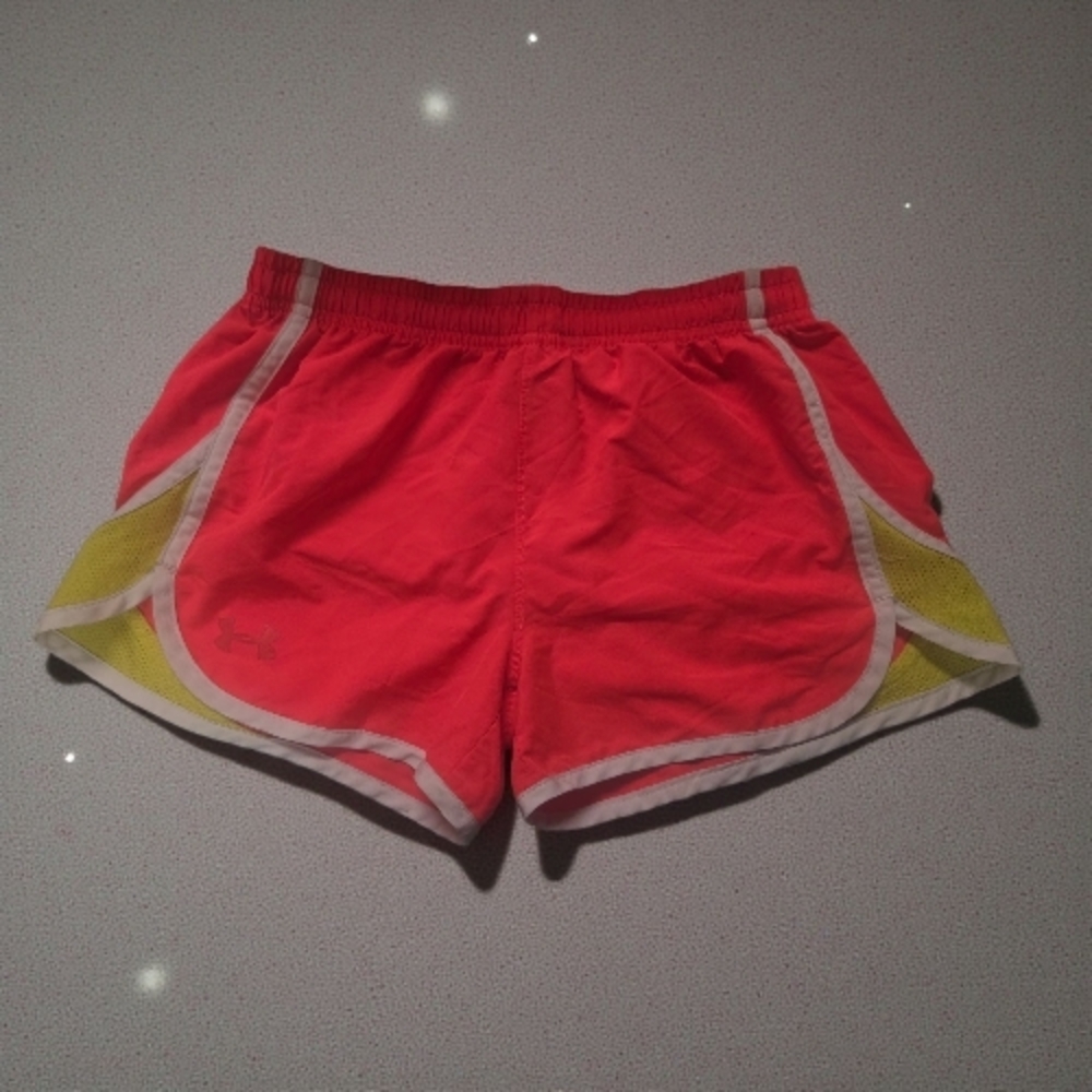 Under Armour Women's Vibrant Red and Yellow Athletic Shorts